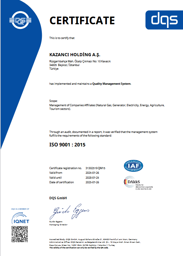 ISO 9001 Quality Management System Certificate